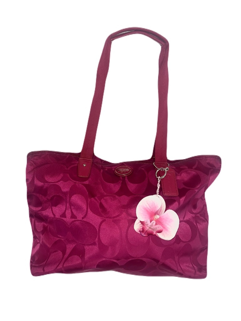 Coach pink jacquard nylon tote bag